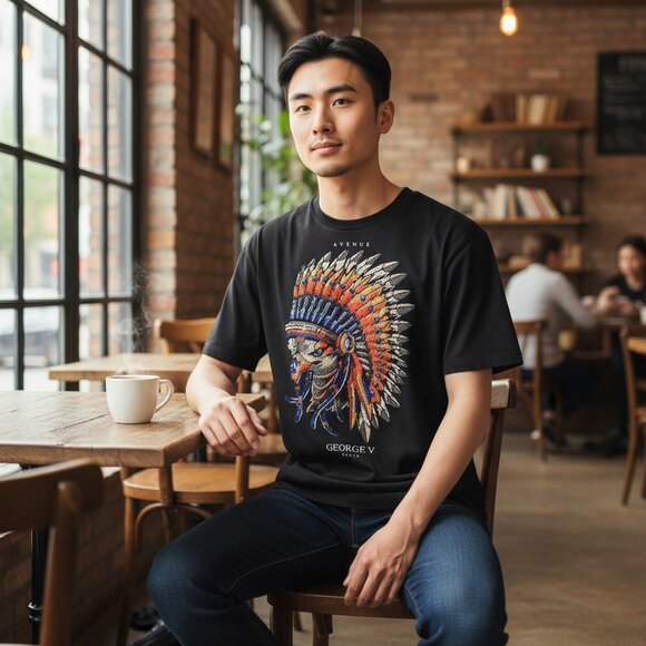 Avenue George V Paris Other - George V Paris Black Sequin Eagle Headdress Shirt Mens S Designer Streetwear Y2K